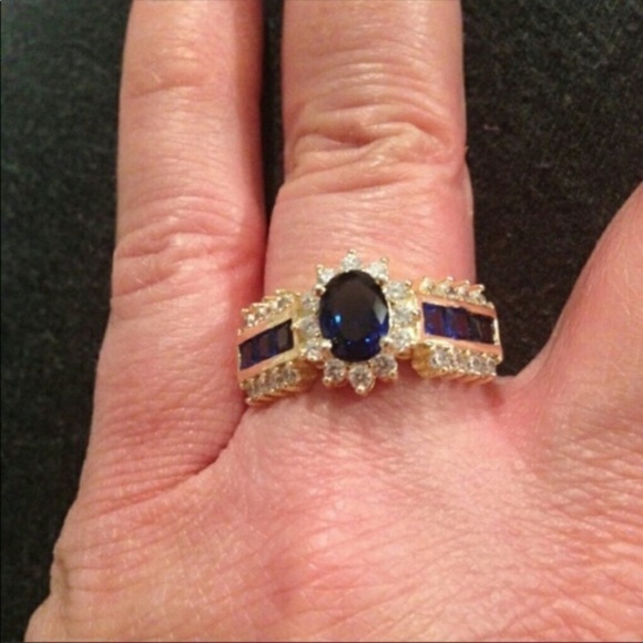 14K Gold 2ct Oval Sapphire Cubic Zirconia Ring Band Men’s & Women’s - Picture 3 of 6